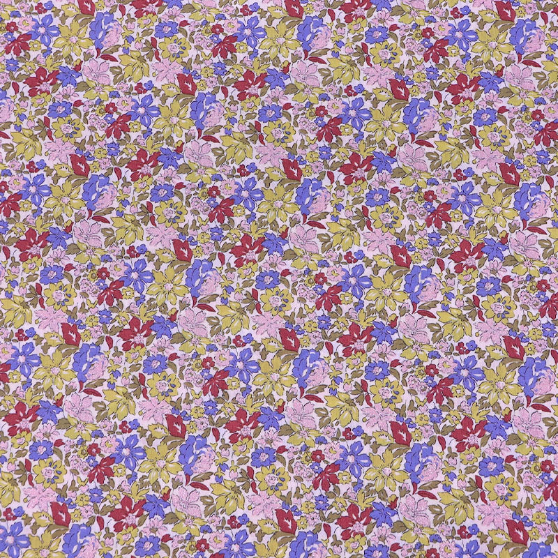 100% Cotton Metallic Pink Liberty Fabrics Cotton Lawn - Julia Belle - pink, purple and yellow floral