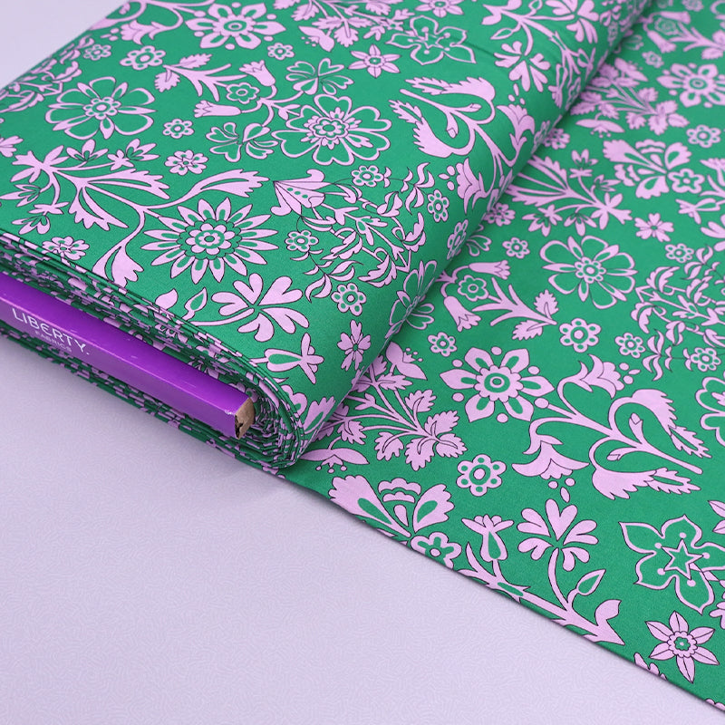 100% Cotton Lawn Green and Lilac Floral Liberty Fabric