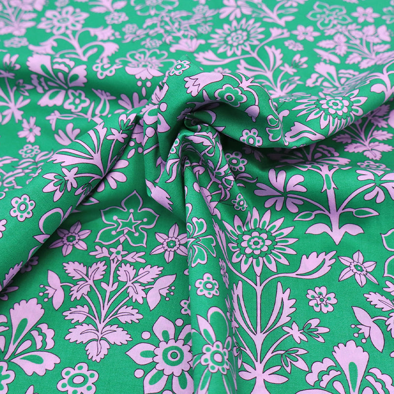 100% Cotton Lawn Green and Lilac Floral Liberty Fabric