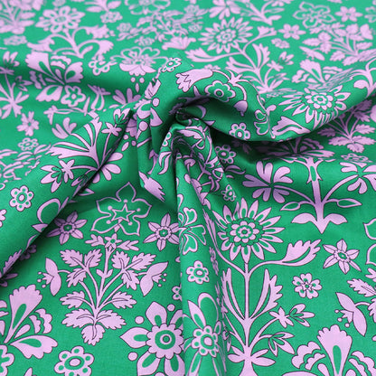 100% Cotton Lawn Green and Lilac Floral Liberty Fabric