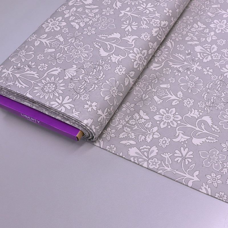 100% Cotton Lawn Grey and White Floral Liberty Fabric