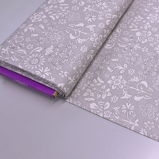 100% Cotton Lawn Grey and White Floral Liberty Fabric