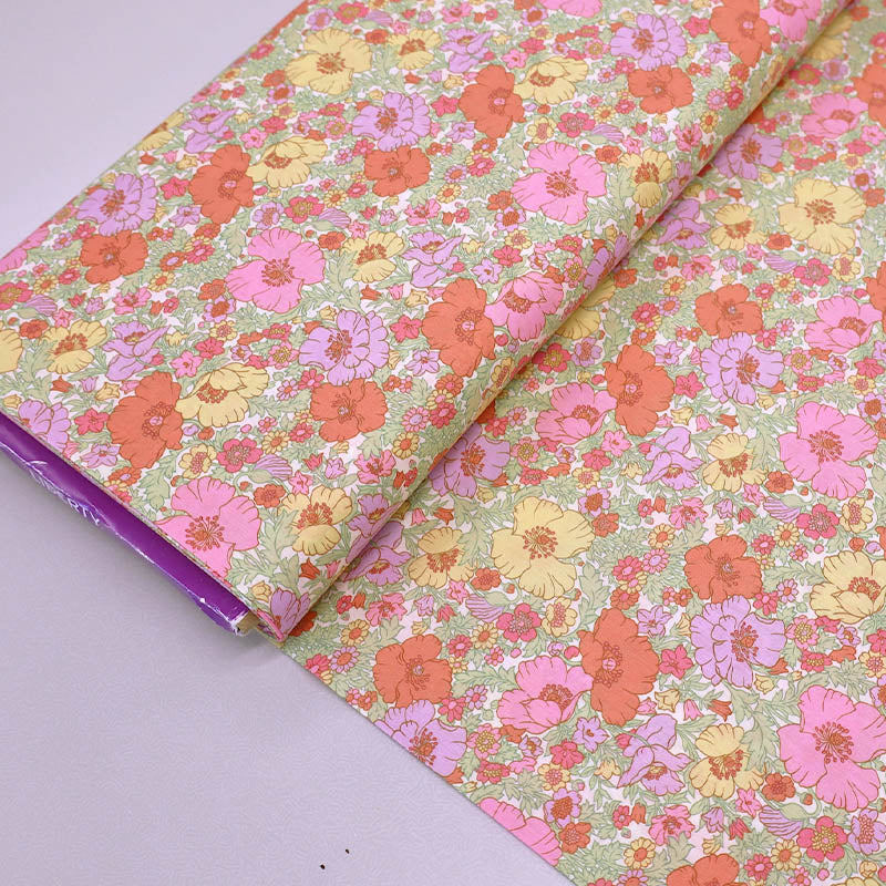 100% Cotton Lawn Liberty Fabrics Tana Lawn™ Cotton - Meadow Song Pink Yellow and Orange