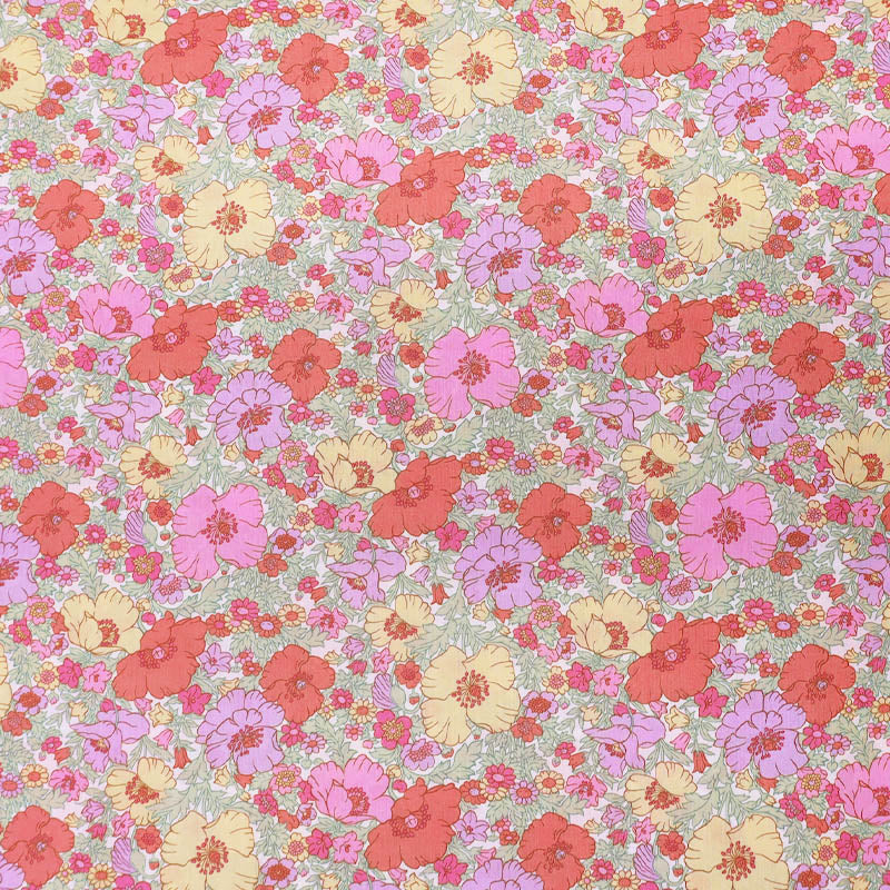 100% Cotton Lawn Liberty Fabrics Tana Lawn™ Cotton - Meadow Song Pink Yellow and Orange