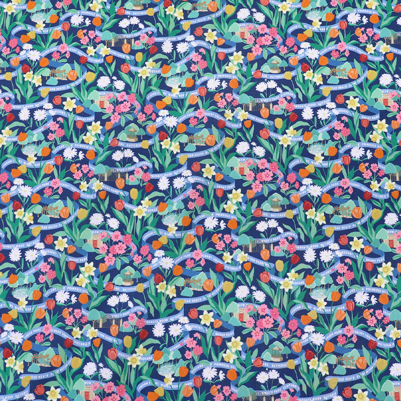 100% Cotton Liberty Fabrics Tana Lawn™ Cotton - Park Posy in Blue, Green and Pink