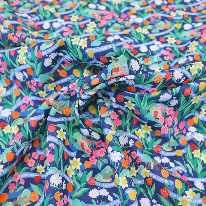 100% Cotton Liberty Fabrics Tana Lawn™ Cotton - Park Posy in Blue, Green and Pink