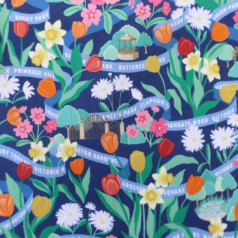 100% Cotton Liberty Fabrics Tana Lawn™ Cotton - Park Posy in Blue, Green and Pink