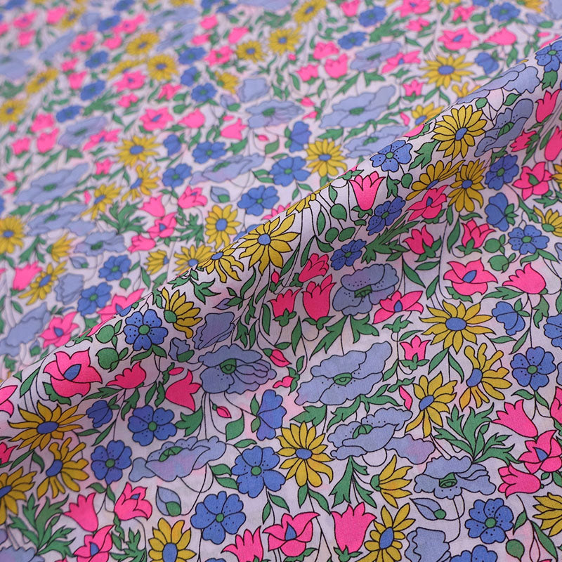 100% Cotton Liberty Fabrics Tana Lawn™ Cotton- Poppy & Daisy Pink, Blue and Yellow Floral