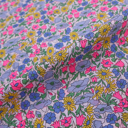 100% Cotton Liberty Fabrics Tana Lawn™ Cotton- Poppy & Daisy Pink, Blue and Yellow Floral