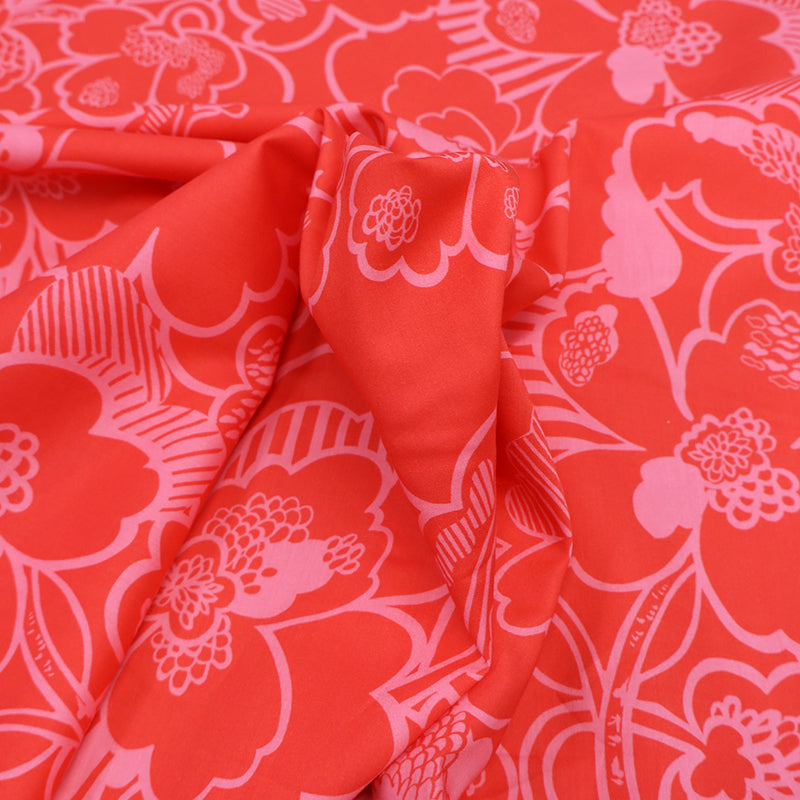 100% Cotton Coral Pink Floral Liberty Cotton Lawn Fabric - Prospect Flower