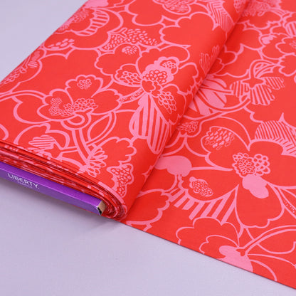 100% Cotton Coral Pink Floral Liberty Cotton Lawn Fabric - Prospect Flower