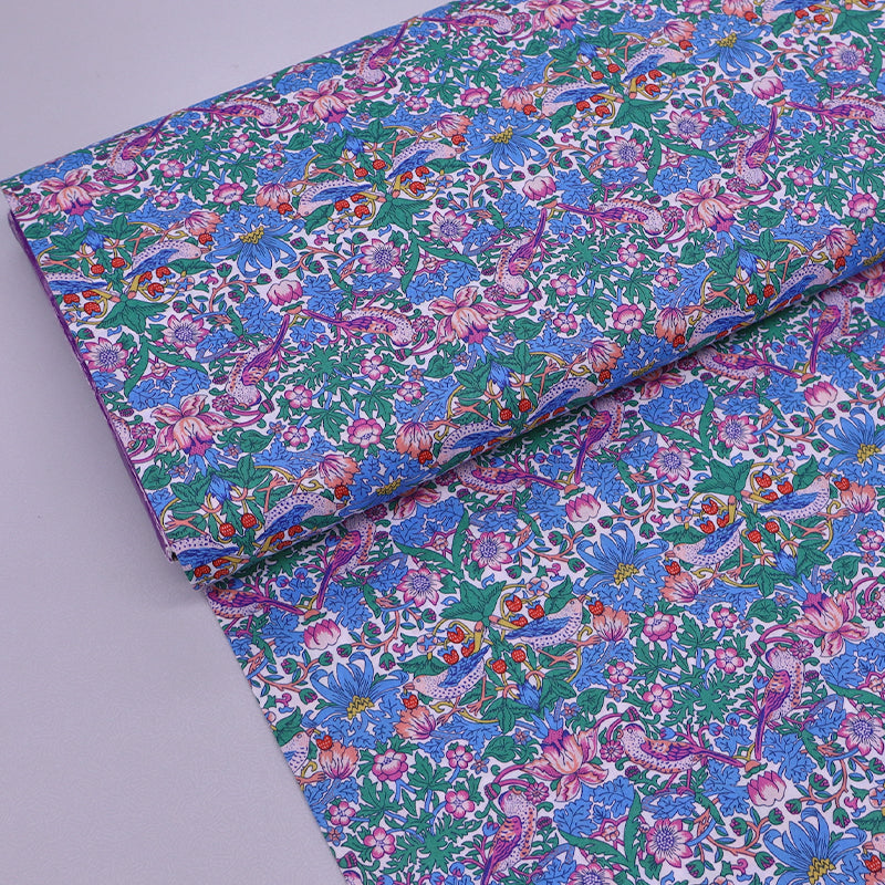 Liberty Tana Lawn™ Fabric - Strawberry Thief - Bright Blue, pink, purple and green