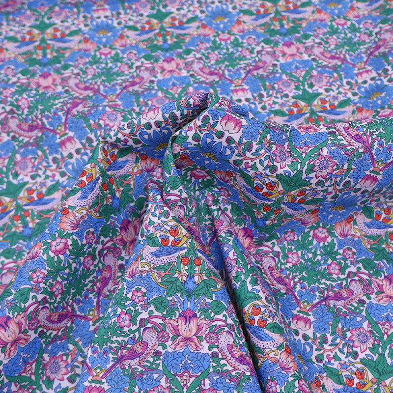 Liberty Tana Lawn™ Fabric - Strawberry Thief - Bright Blue, pink, purple and green