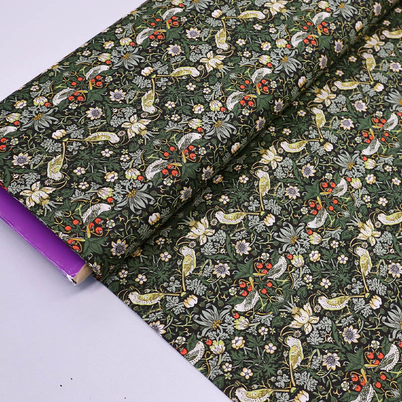 100% Cotton Lawn Liberty Fabrics Dark Green Cotton Lawn Fabric -Strawberry Thief
