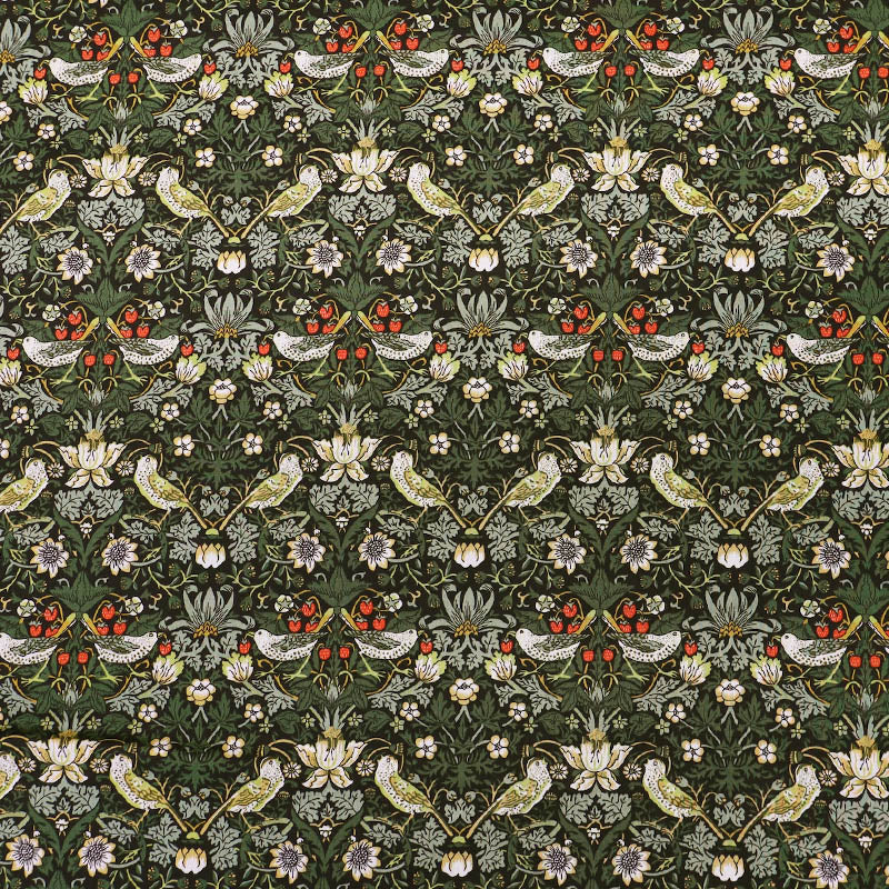100% Cotton Lawn Liberty Fabrics Dark Green Cotton Lawn Fabric -Strawberry Thief