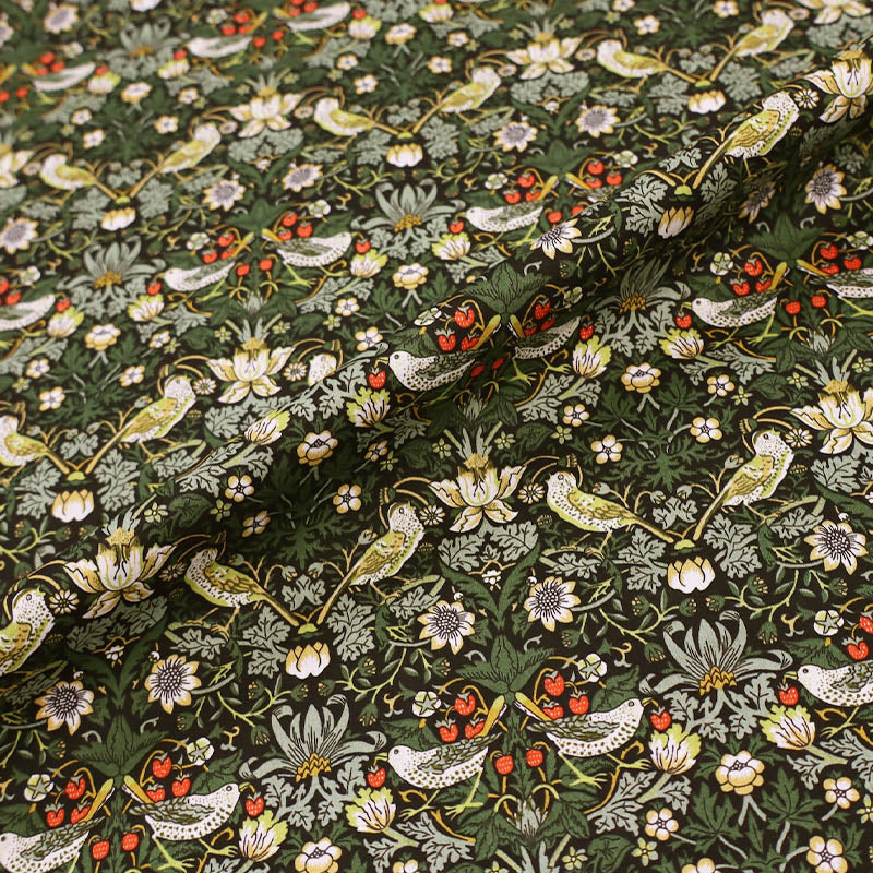 100% Cotton Lawn Liberty Fabrics Dark Green Cotton Lawn Fabric -Strawberry Thief