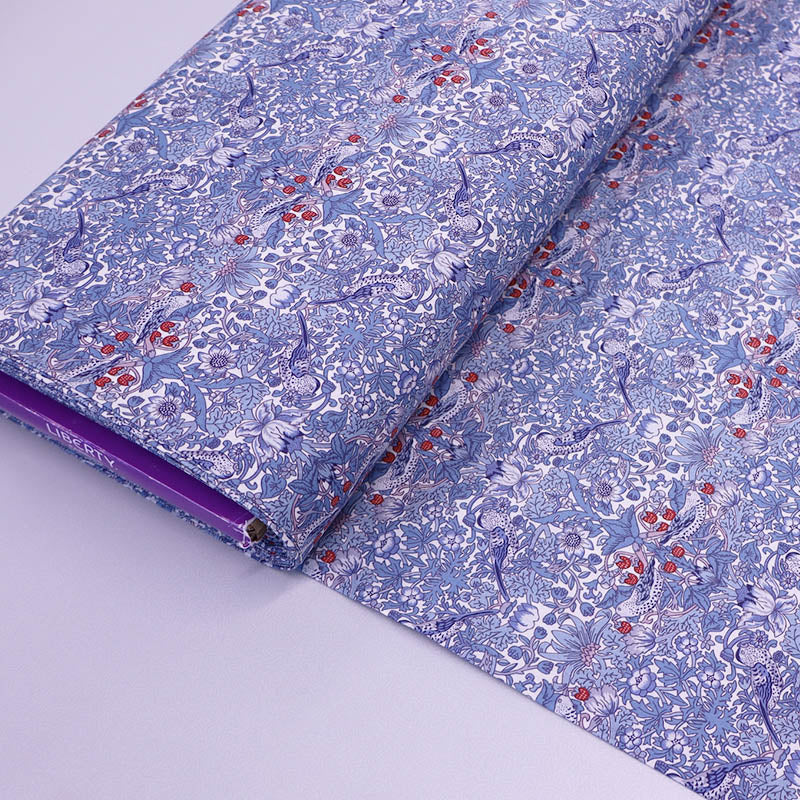 100% Cotton Lawn Liberty Fabrics Denim Blue and Red Cotton Lawn Fabric -Strawberry Thief