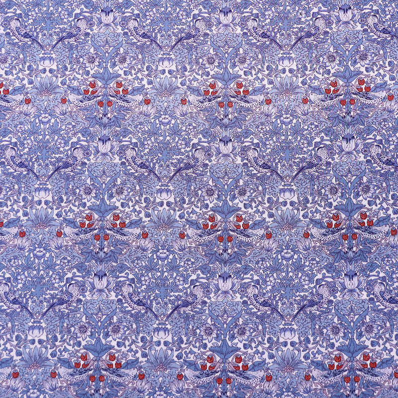 100% Cotton Lawn Liberty Fabrics Denim Blue and Red Cotton Lawn Fabric -Strawberry Thief