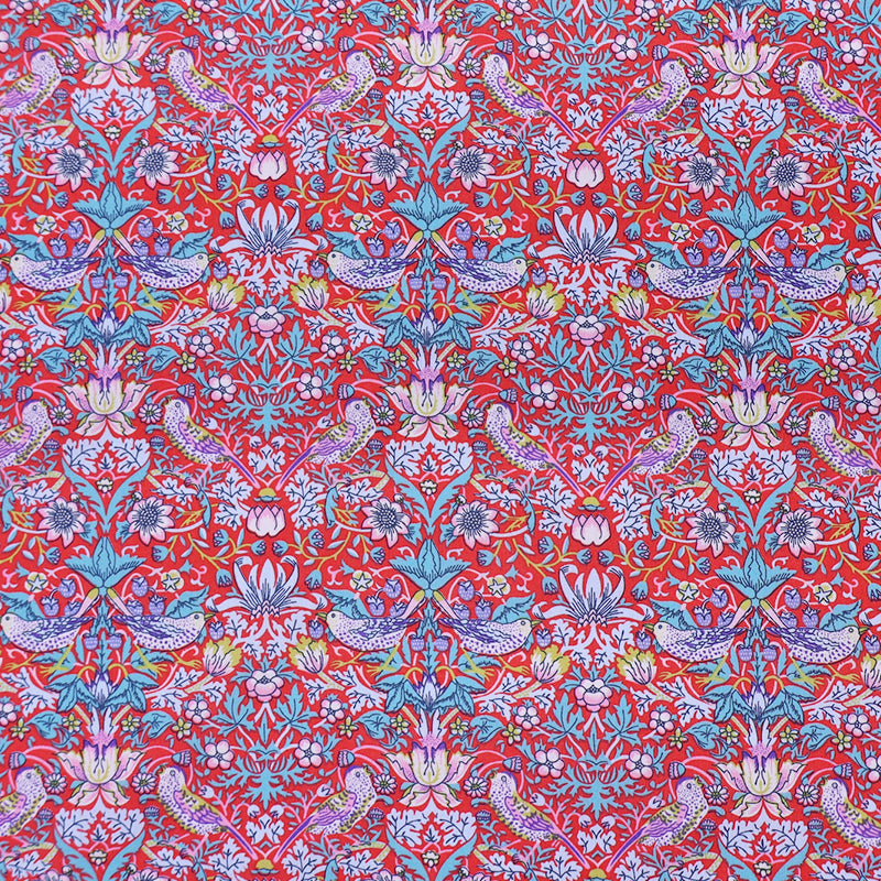 100% Cotton Lawn Liberty Fabrics Red Cotton Lawn Fabric - Strawberry Thief
