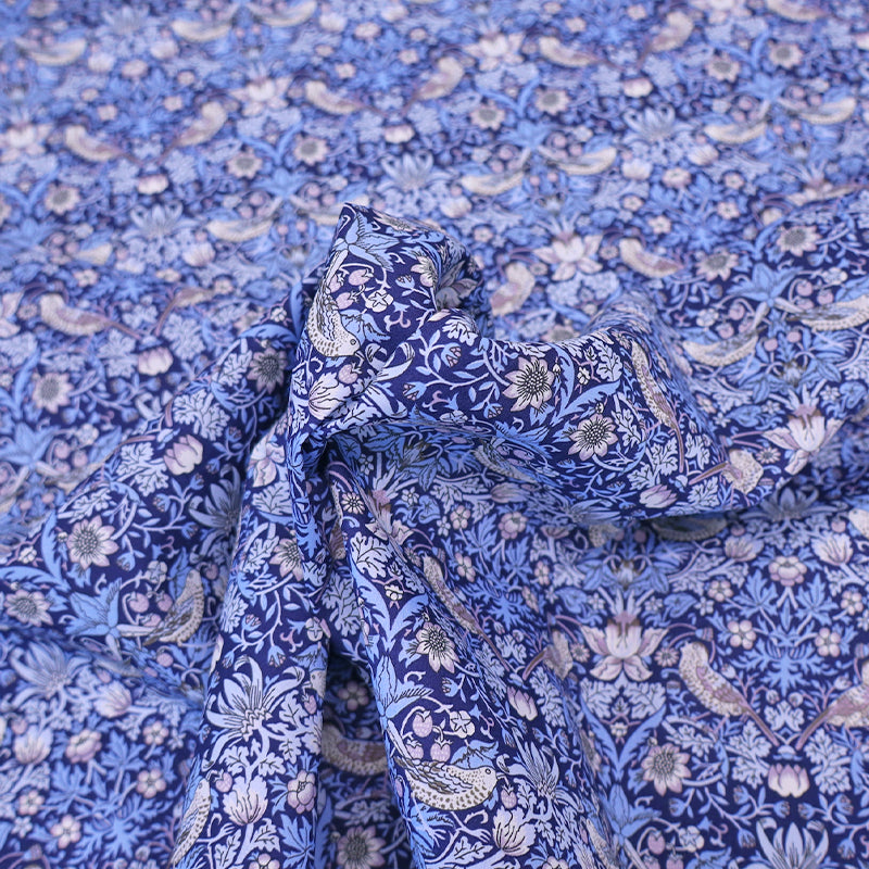100% Cotton Liberty Fabrics Royal Blue Cotton Lawn Fabric - Strawberry Thief