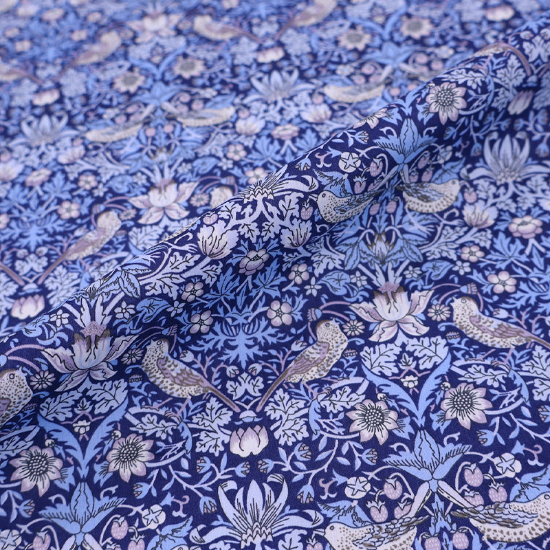 100% Cotton Liberty Fabrics Royal Blue Cotton Lawn Fabric - Strawberry Thief