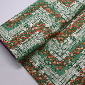 100% Cotton  Liberty Fabrics Organic Tana Lawn™ - Tudor Berry - Green and Gold Stars