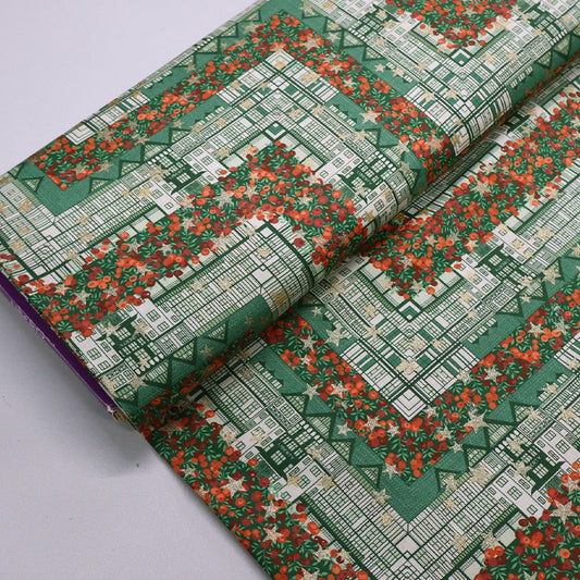 100% Cotton  Liberty Fabrics Organic Tana Lawn™ - Tudor Berry - Green and Gold Stars