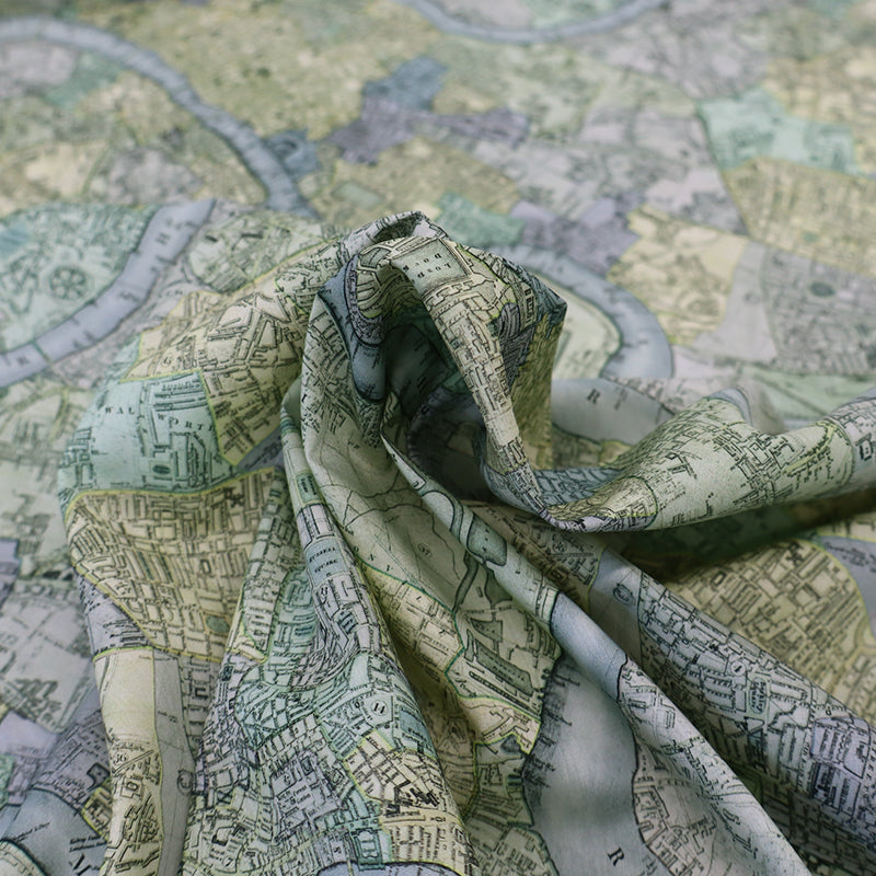 100% Cotton Liberty Fabrics Tana Lawn™ Cotton Fabric - Cary's Patchwork London map in Green
