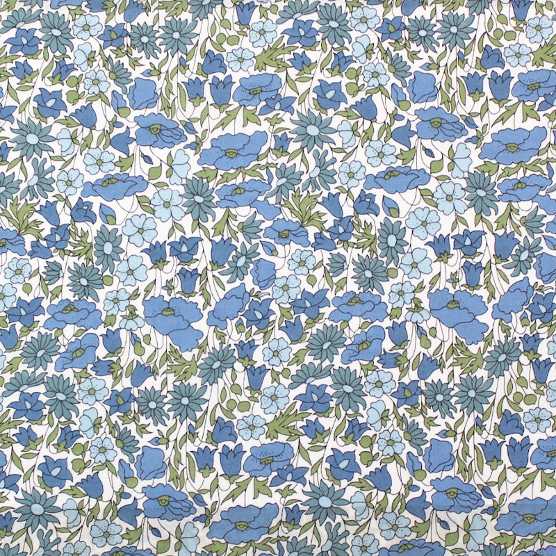 100% Cotton Tana Lawn™  Liberty Fabrics Poppy and Daisy  Blue and Green
