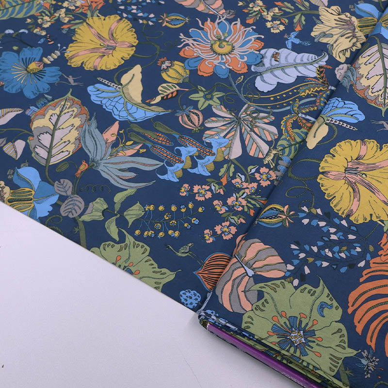 100% Cotton Liberty Cotton Lawn Fabric - Blue Botanical and Floral print