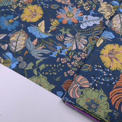 100% Cotton Liberty Cotton Lawn Fabric - Blue Botanical and Floral print