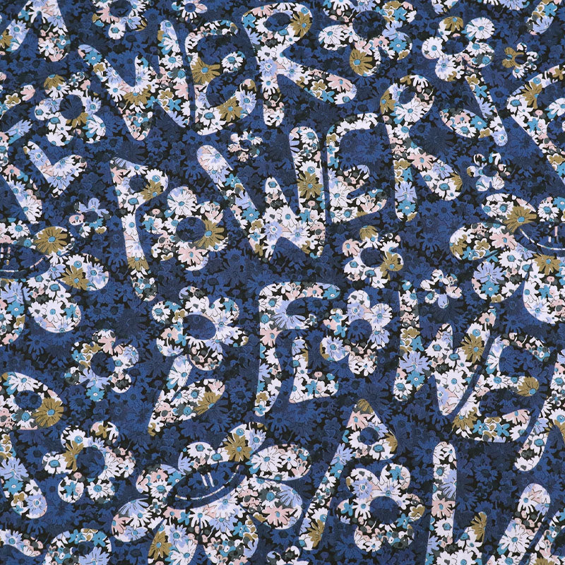 100% Cotton Blue Floral Liberty Tana Lawn Fabric - Flower Power
