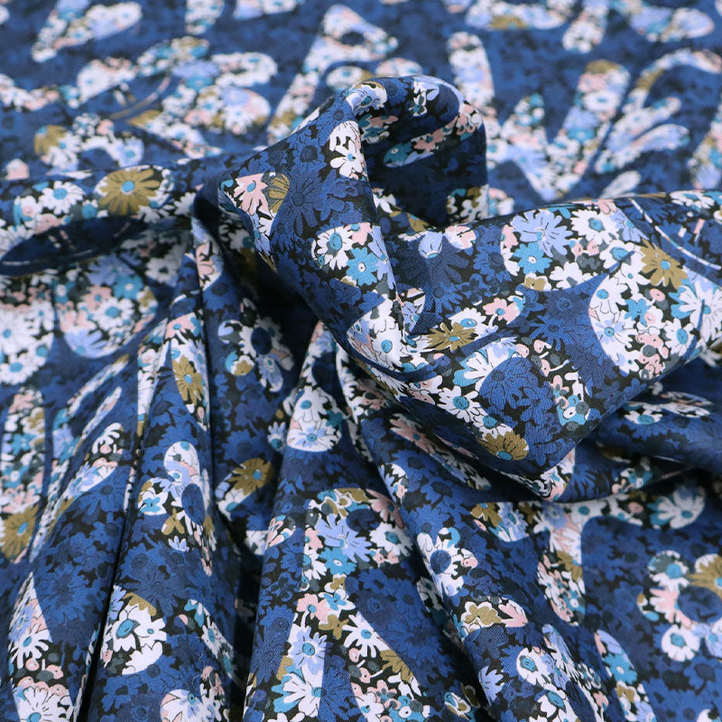 100% Cotton Blue Floral Liberty Tana Lawn Fabric - Flower Power