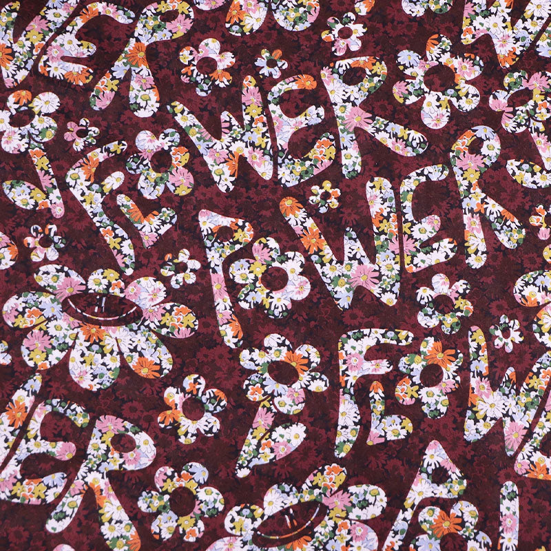100% Cotton Burgundy and Orange Floral Liberty Fabric - Flower Power