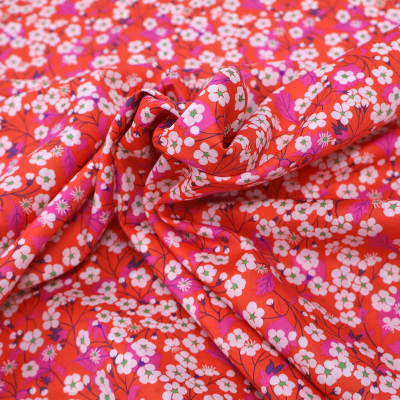 100% Cotton Tana Lawn™ Liberty Cotton Lawn Fabric - Pink and White Cherry Blossom Print on a Red background