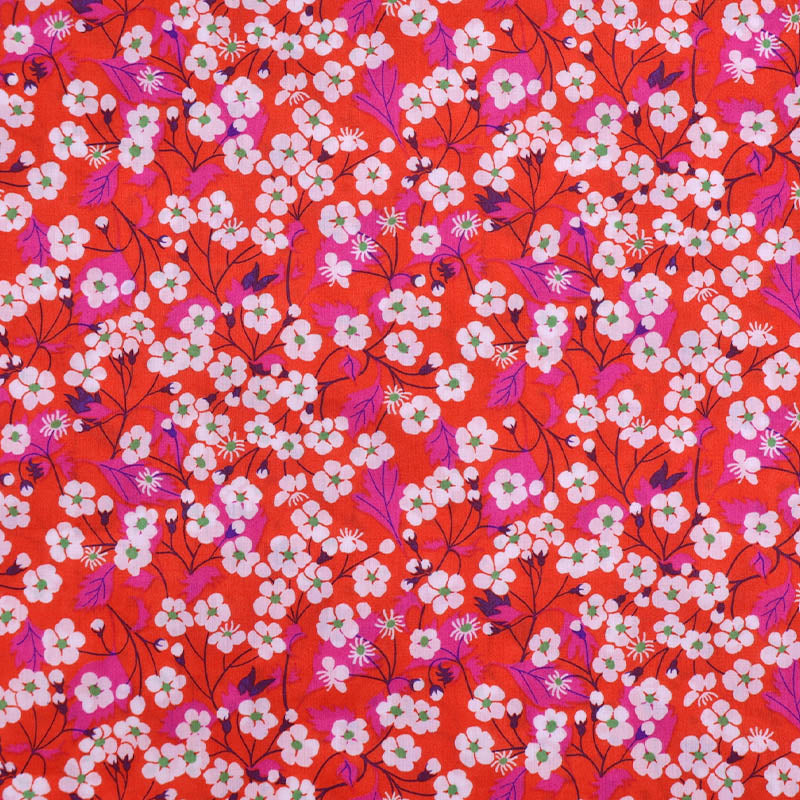 100% Cotton Tana Lawn™ Liberty Cotton Lawn Fabric - Pink and White Cherry Blossom Print on a Red background