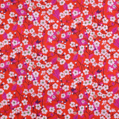 100% Cotton Tana Lawn™ Liberty Cotton Lawn Fabric - Pink and White Cherry Blossom Print on a Red background