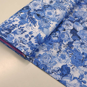 100% Cotton Liberty Cotton Lawn Fabric - Blue Parchment Petals