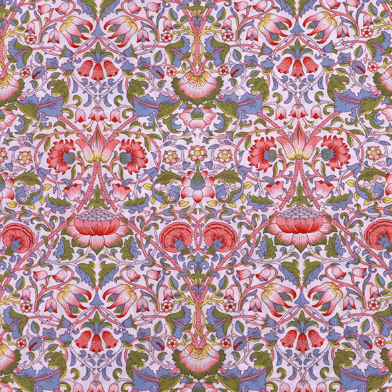100% Cotton Tana Lawn™ Liberty Cotton Lawn Fabric - Lodden- pink, green and blue floral design on a white background
