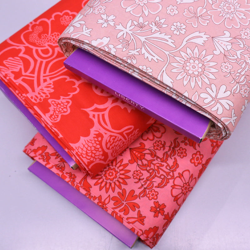 100% Cotton Coral Pink Floral Liberty Cotton Lawn Fabric - 2 pink shades of Marlow Mono 