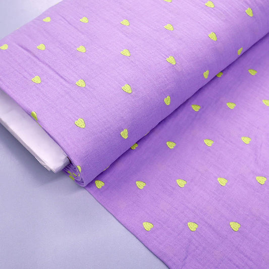 Lilac Cotton Double Gauze - Yellow Hearts