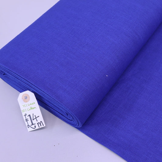 75% Linen 25% Cotton Cobalt Blue Linen Dressmaking Fabric