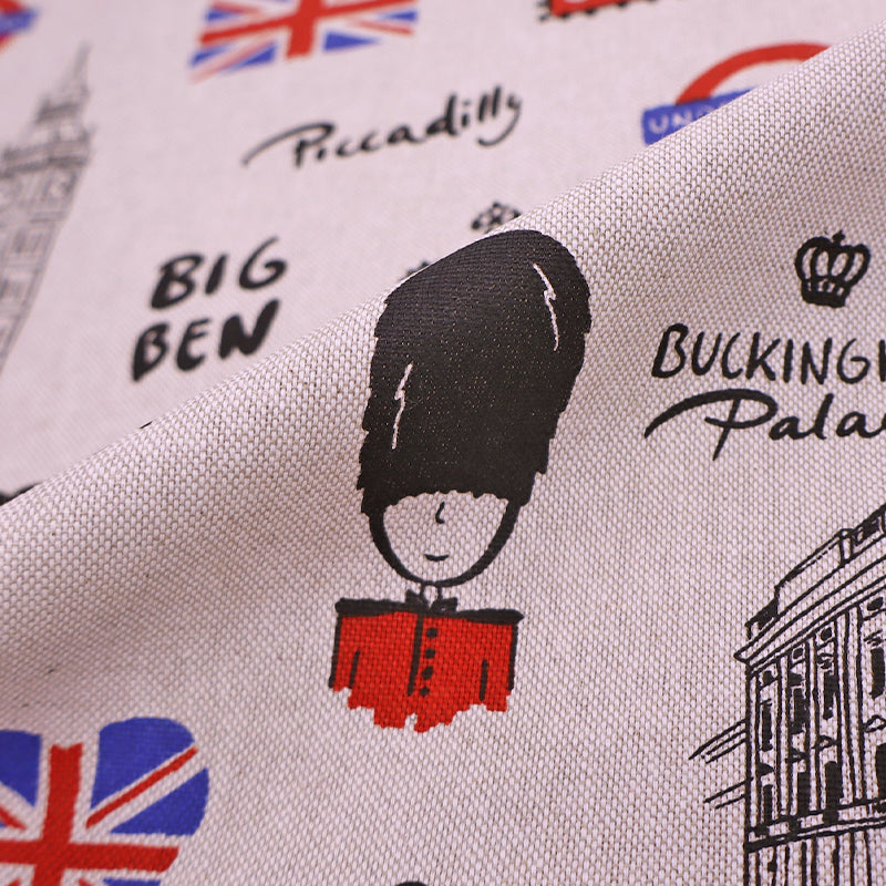 80% Cotton 20% Polyester London Themed Cream Linen Look Fabric