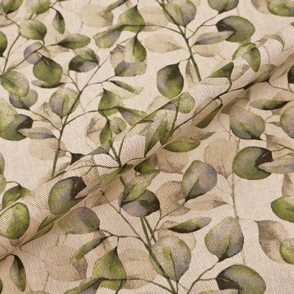 Leaf print linen look furnishing fabric