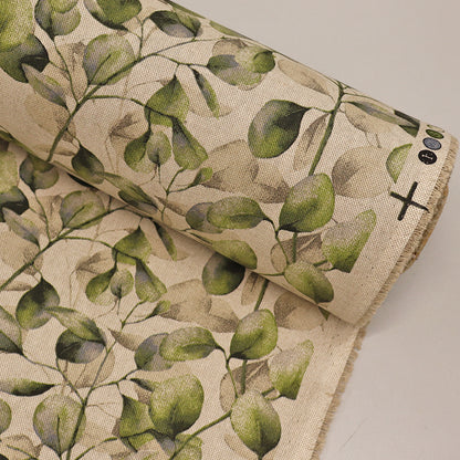  Leaf print linen look furnishing fabric