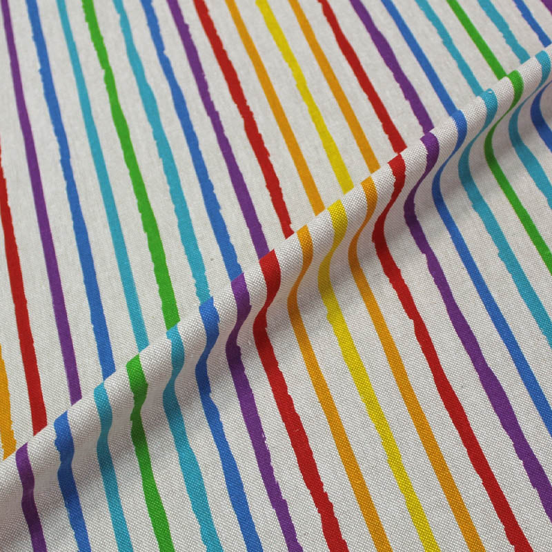 80% Cotton 20% Polyester   Linen Look Rainbow Stripe Furnishing Fabric