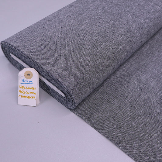 55% Linen and 45% Cotton Linen Blend Chambray Fabric - Plain Dark Grey