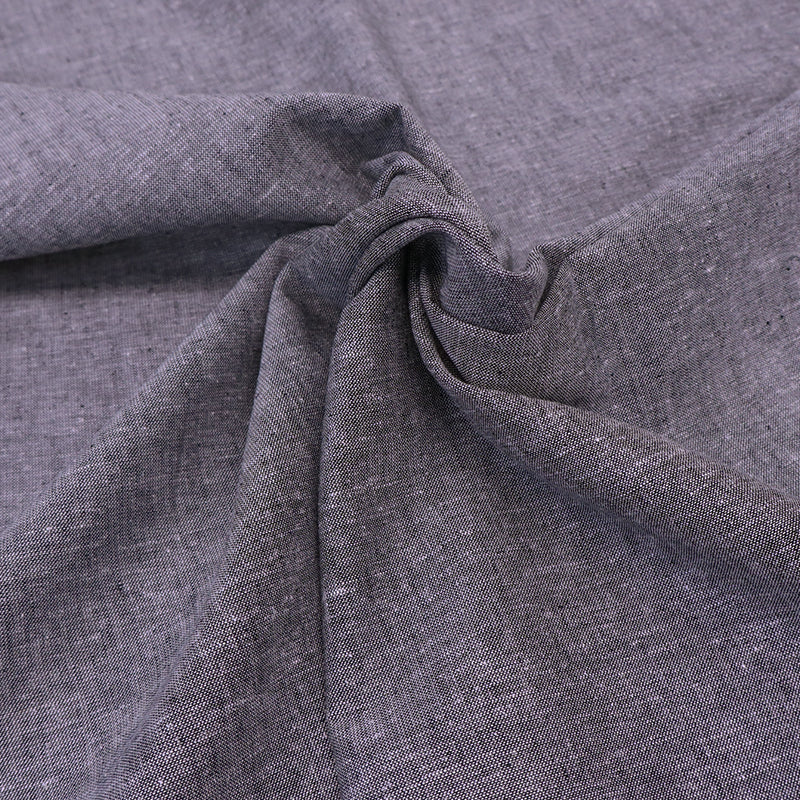 55% Linen and 45% Cotton Linen Blend Chambray Fabric - Plain Dark Grey