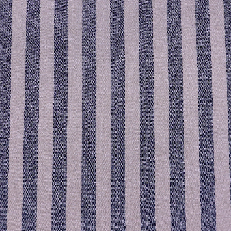 55% Cotton 45% Linen Linen Blend Chambray Fabric - Blue and Brown Stripe