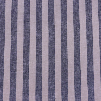 55% Cotton 45% Linen Linen Blend Chambray Fabric - Blue and Brown Stripe